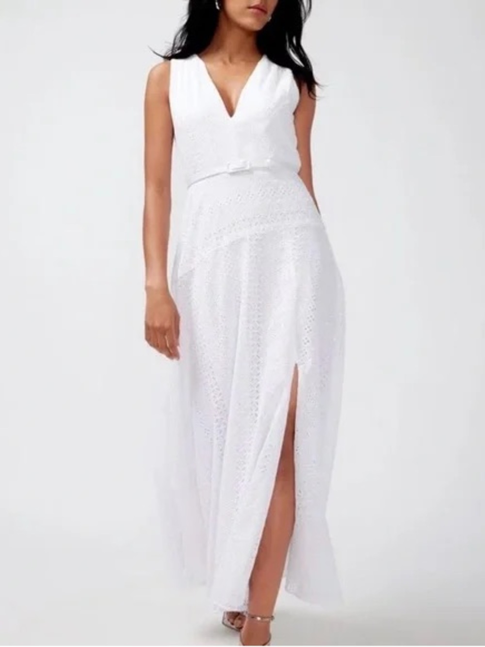 NWT White House Black Market Eyelet Slit Maxi Dress, Size 2
